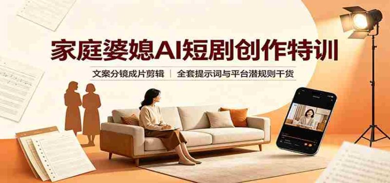 家庭婆媳AI短剧创作特训:文案分镜成片剪辑,全套提示词与平台潜规则干货-一起发