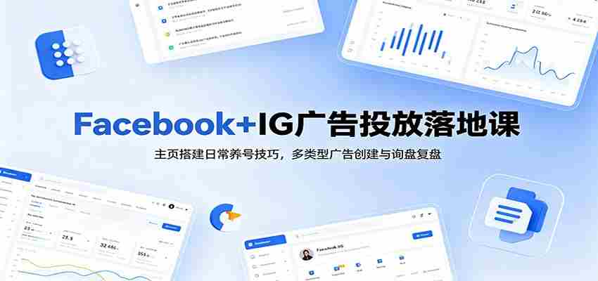 Facebook+IG广告投放落地课：主页搭建日常养号技巧，多类型广告创建与询盘复盘-一起发