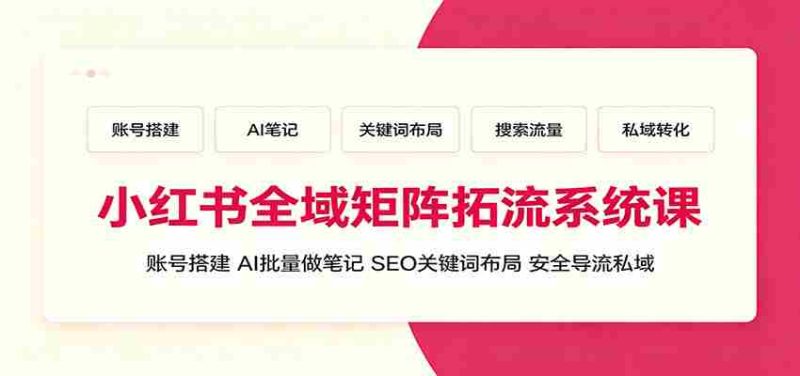 小红书全域矩阵拓流系统课:账号搭建、AI批量做笔记,SEO关键词布局、安全导流私域-一起发