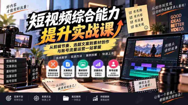 全方位短视频高手养成手册:剪辑技巧、选题文案、素材制作及账号流量运营一网打尽-一起发