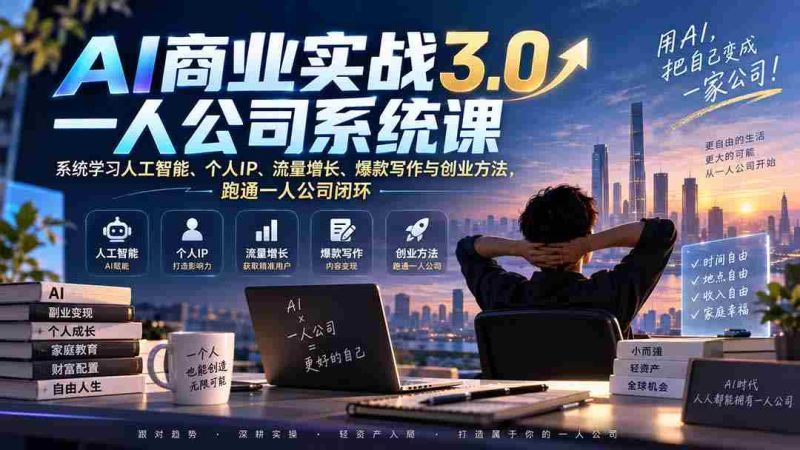 (20249期)AI商业实战3.0一人公司系统课:系统学习人工智能、个人IP、流量增长、爆款写作与创业方法,跑通一人公司闭环-一起发