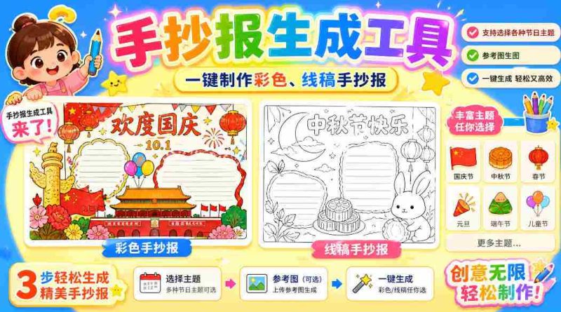 手抄报批量生成工具来了，完全免费，告别豆包生图，高清无水印-一起发