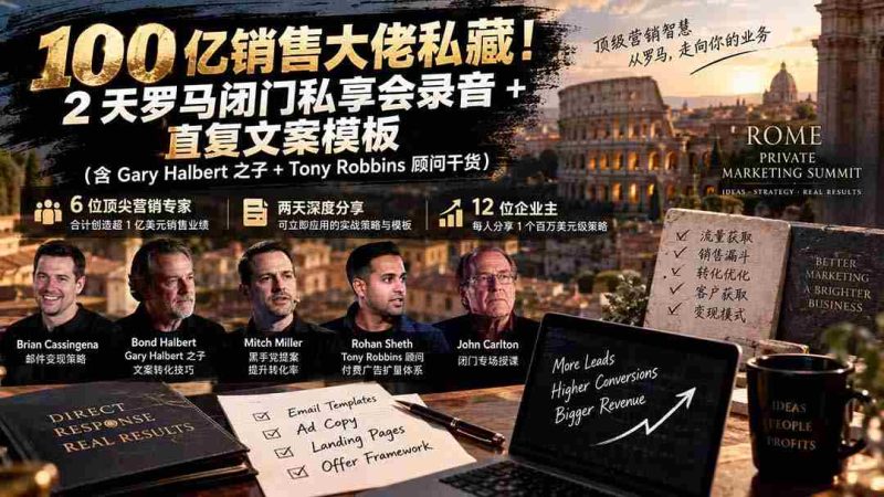 独家揭秘:千亿销售额巨头珍藏版!罗马闭门会两天精华录音+高转化文案秘籍【双语字幕版-一起发
