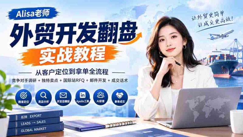外贸开发翻盘实战教程|从客户定位到拿单全流程+竞争对手调研+独特卖点+国际站RFQ+邮件开发+成交话术-一起发