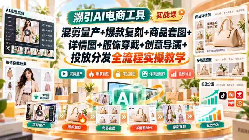 AI电商工具实战攻略:全方位解析混剪量产、爆款复制、商品图制作、服饰展示、创意执导及投放分发的全链路实操技巧-一起发