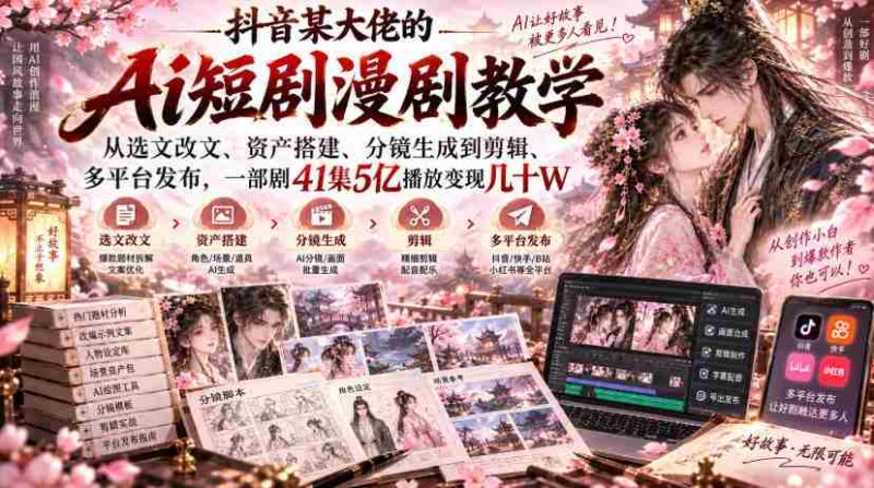 揭秘抖音AI剧作大师:从剧本改编到多平台发布,41集剧集5亿播放量,轻松变现数万元-一起发