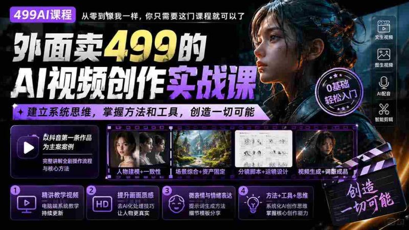 (20307期)外面卖499的AI视频创作实战课:建立系统思维,掌握方法和工具,创造一切可能。-一起发