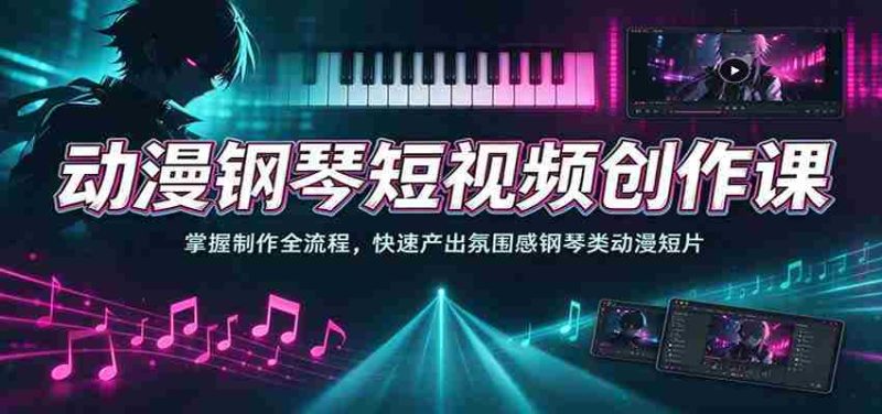 动漫钢琴短视频创作课：掌握制作全流程，快速产出氛围感钢琴类动漫短片-一起发