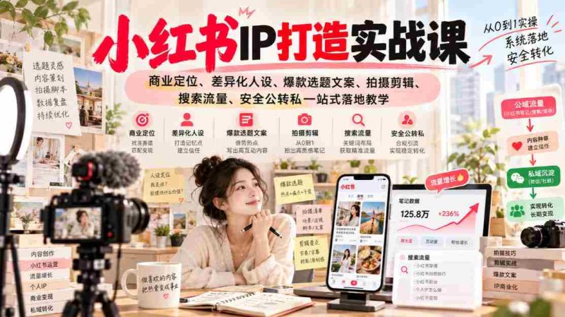 揭秘小红书IP养成攻略:深度解析商业定位、独树一帜人设塑造、爆款文案与视觉制作、搜索技巧、流量变现全攻略-一起发