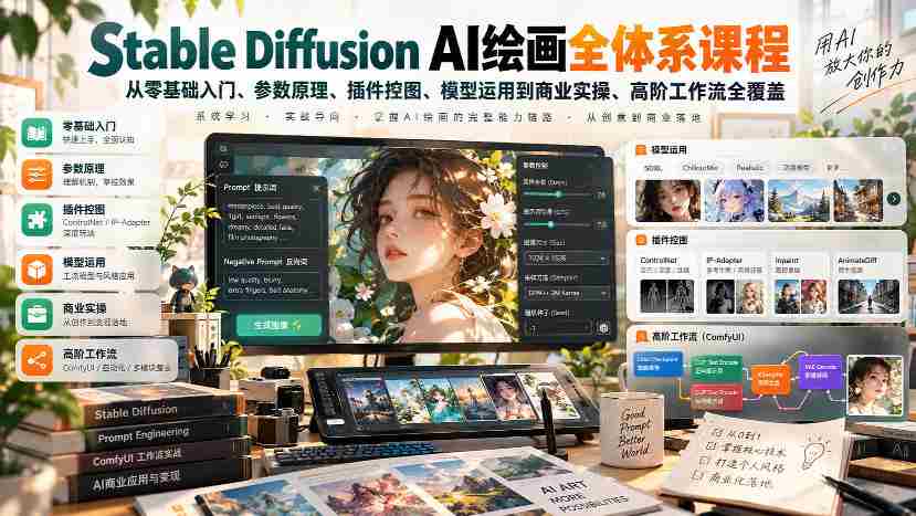 一站式掌握】零基础学Stable Diffusion AI绘画，全面覆盖参数原理、插件操控、模型应用及商业实战技巧-一起发