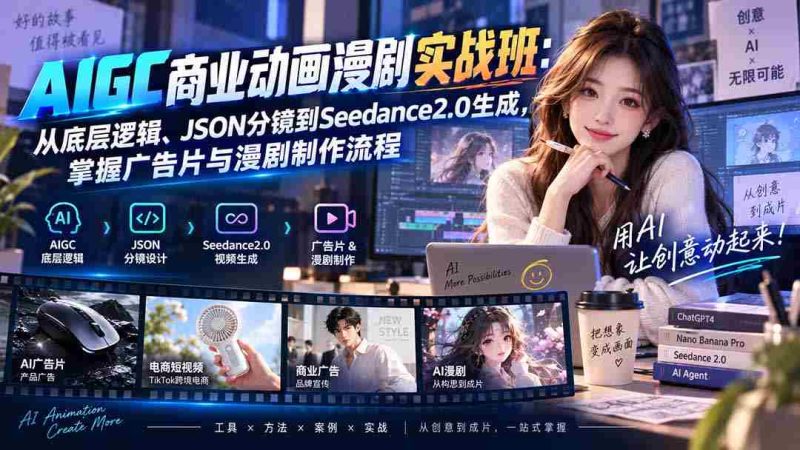 (20268期)AIGC商业动画漫剧实战班-更新:从底层逻辑、JSON分镜到Seedance2.0生成,掌握广告片与漫剧制作流程-一起发