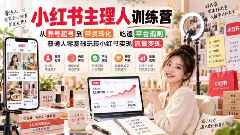 小红书主理人训练营,从养号起号到带货转化,吃透平台规则,普通人零基础玩转小红书实现流量变现-一起发