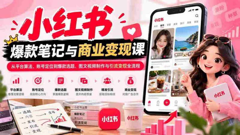 2026小红书爆款笔记与商业变现课:从平台算法、账号定位到爆款选题、图文视频制作与引流变现全流程-一起发