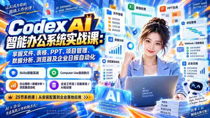 Codex AI智能办公系统实战课:掌握文件、表格、PPT、项目管理、数据分析、浏览器及企业日报自动化-一起发