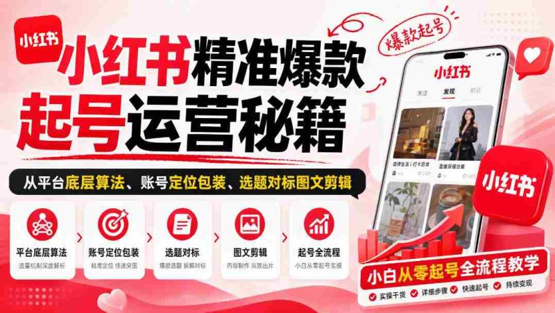 揭秘小红书爆款账号打造之道:算法解析、定位包装、选题剪辑,新手也能轻松入门-一起发