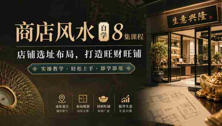 店铺风水布局全攻略:8节自学课程,教你选址秘籍,打造财富磁场实操教学-一起发
