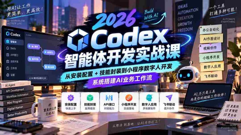 2026年Codex智能体实战教程:从安装与配置到技能封装及小程序数字人打造,全面构建AI业务流程系统-一起发