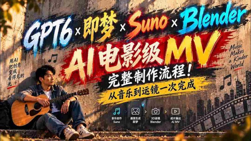 AI赋能影视制作:GPT6×Suno×Blender联手打造全流程无水印电影级MV-一起发
