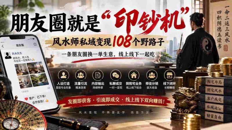 朋友圈就是“印钞机”,风水师私域变现108个野路子,一条朋友圈换一单生意,线上线下一起吃【文档】-一起发