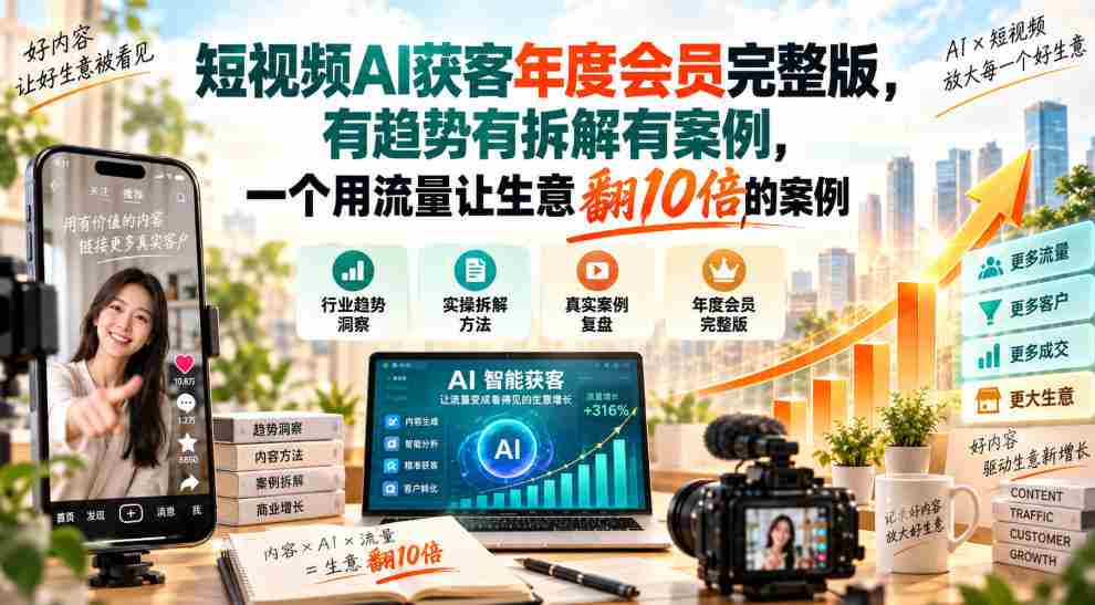 揭秘短视频AI引流秘籍：年度会员全攻略，趋势解析+实战拆解，教你流量变现，生意增长十倍实操案例！-一起发