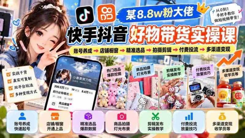 揭秘网红带货达人秘籍:从粉丝突破8.8万到多渠道盈利,快手抖音好物带货实战全攻略!-一起发