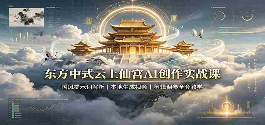 东方中式云上仙宫AI创作实战课：国风提示词解析，本地生成视频，剪辑调参全套教学-一起发