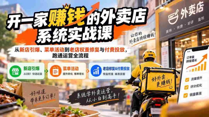 (20258期)开一家赚钱的外卖店系统实战课:从新店引爆、菜单活动到老店权重修复与付费投放,跑通运营全流程-一起发