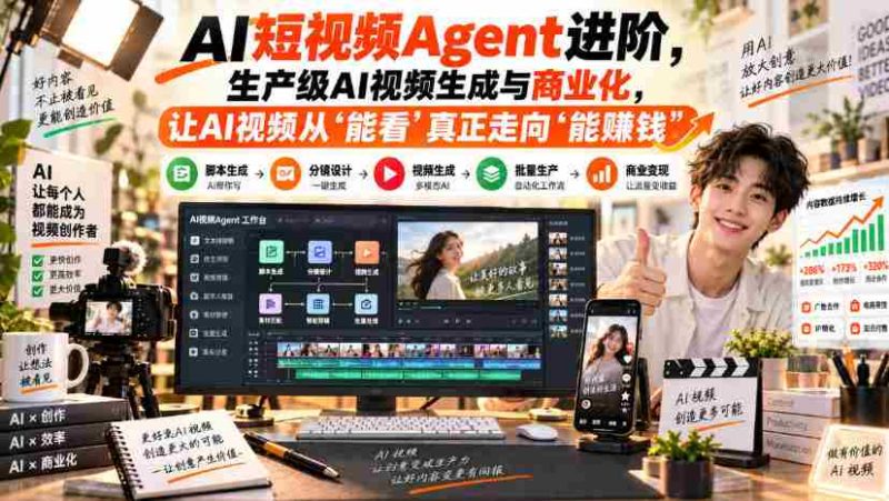 AI短视频Agent进阶,生产级AI视频生成与商业化,让AI视频从”能看”真正走向”能賺钱”-一起发