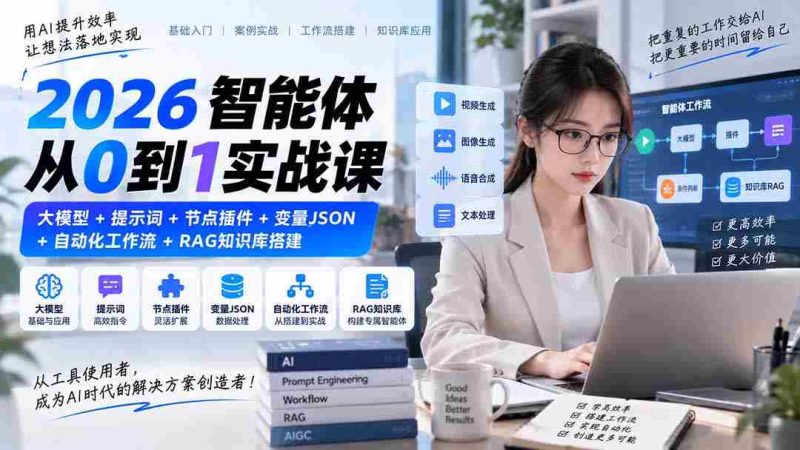 2026智能体构建全攻略:深度解析大模型、提示词、节点插件、变量JSON、自动化工作流与RAG知识库构建技巧-一起发