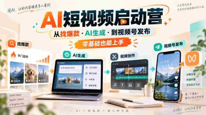 AI短视频启动营,从找爆款·AI生成·到视频号发布,零基础也能上手-一起发