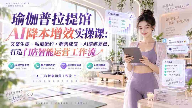 (20340期)瑜伽普拉提馆AI降本增效实操课:文案生成+私域邀约+销售成交+AI陪练复盘,打造门店智能运营工作流-一起发