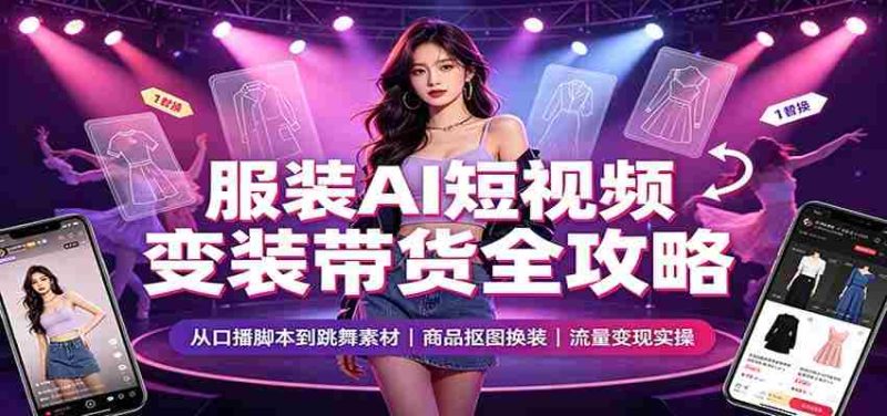 2026服装AI短视频带货实战课:变装口播跳舞素材制作,商品抠图换装,短视频变现指南-一起发