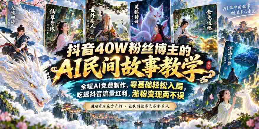 抖音40W粉丝博主的AI民间故事教学，全程AI免费制作，零基础轻松入局，吃透抖音流量红利，涨粉变现两不误-一起发