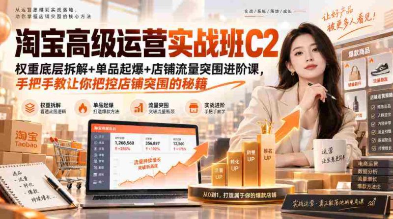 淘宝高级运营实战班C2|权重底层拆解+单品起爆+店铺流量突围进阶课,手把手教让你把控店铺突围的秘籍-一起发