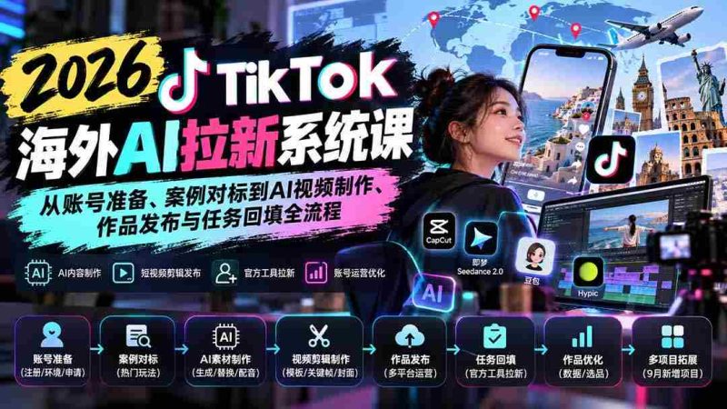 2026年TikTok国际版AI吸粉攻略：全方位揭秘账号搭建、热门案例学习、AI视频制作及发布全攻略-一起发