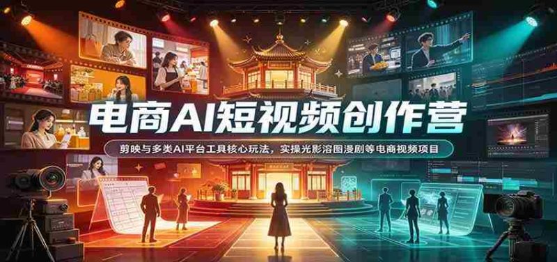 电商AI短视频创作营:剪映与多类AI平台工具核心玩法,实操光影溶图漫剧等电商视频项目-一起发
