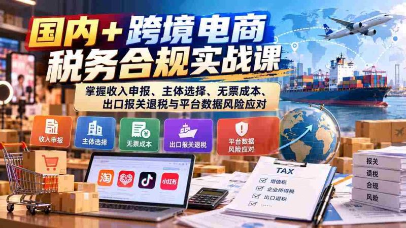 国内跨境电商税务规范实操讲座:精通收入申报、企业选择、无票成本处理、出口退税报关及平台数据风险管控-一起发