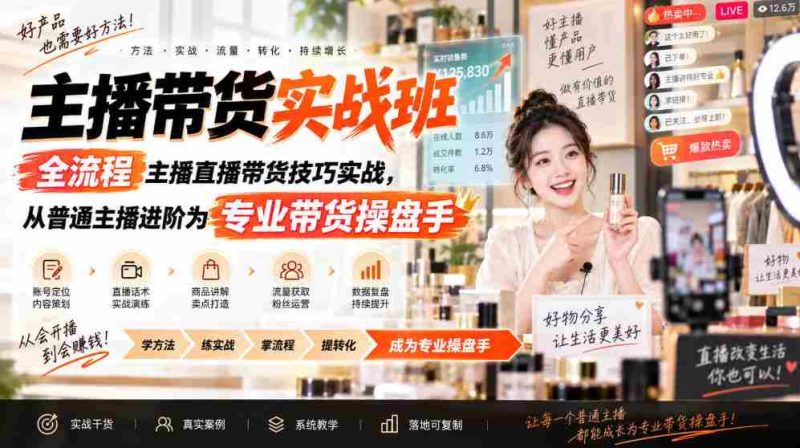 主播带货实战班ZB,全流程主播直播带货技巧实战,从普通主播进阶为专业带货操盘手-一起发