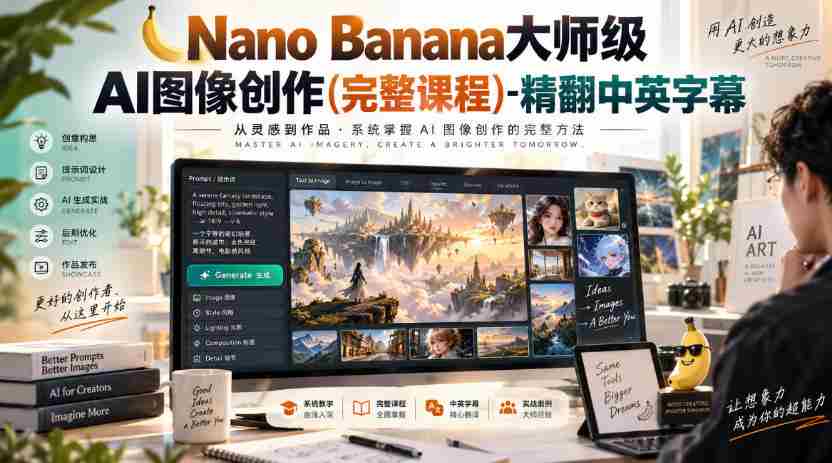 高清无痕】Nano Banana AI图像制作大师课程（全教程）双语字幕版-一起发