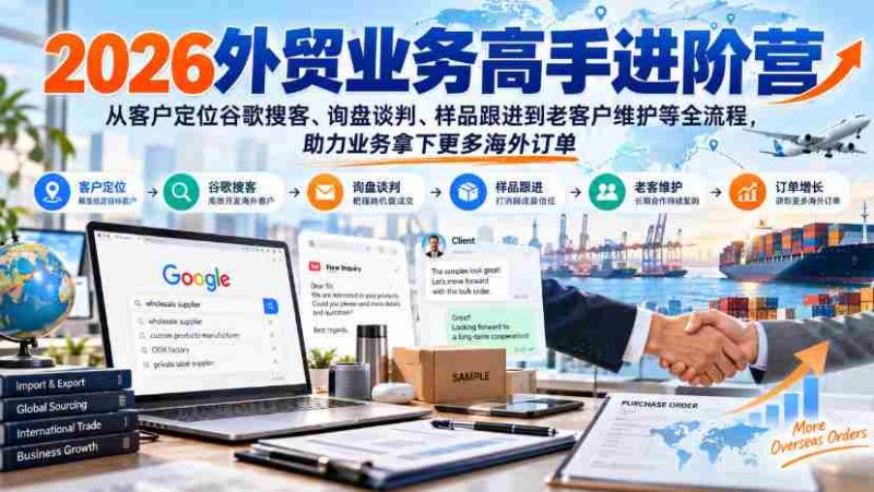 2026外贸精英提升班：掌握谷歌客户搜寻、询盘沟通、样品追踪至老客维护全技能，助你海外订单滚滚来-一起发