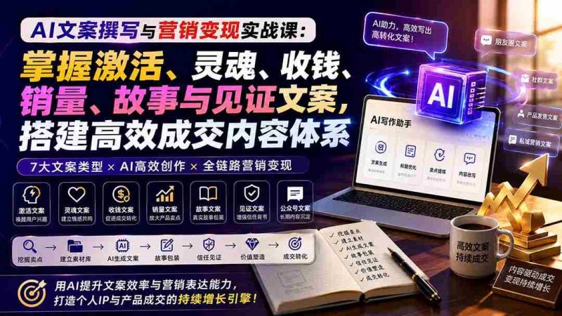 (20126期)AI文案撰写与营销变现实战课:掌握激活、灵魂、收钱、销量、故事与见证文案,搭建高效成交内容体系-一起发