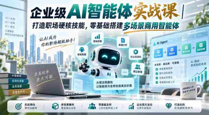 企业级AI智能体实战课|打造职场硬核技能,零基础搭建多场景商用智能体-一起发