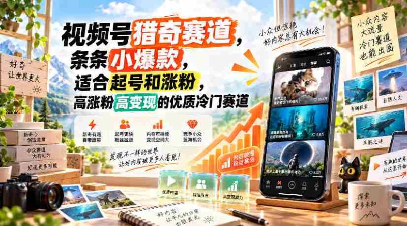 视频号猎奇赛道，条条小爆款，适合起号和涨粉，高涨粉高变现的优质冷门赛道-一起发