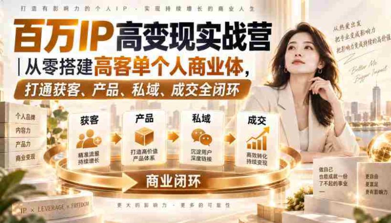 百万IP高变现实战营|从零搭建高客单个人商业体,打通获客、产品、私域、成交全闭环-一起发