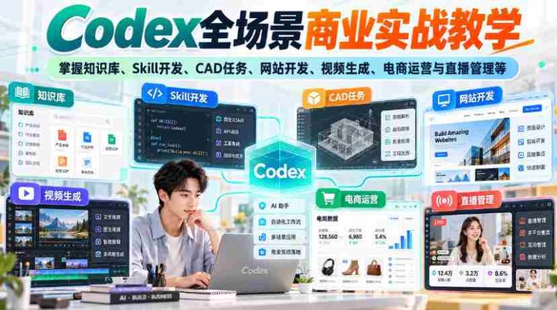 解锁商业实战!Codex全攻略:知识库、Skill开发、CAD操作、网站搭建、视频制作、电商运营及直播技巧一网打尽-一起发