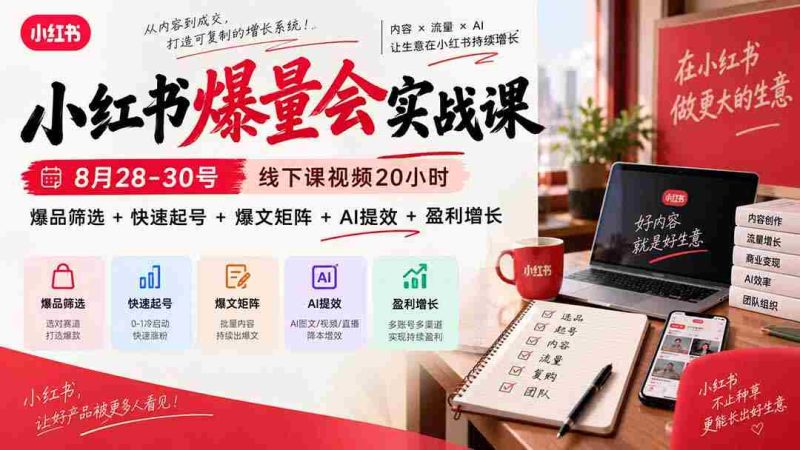 9月23日最新实战课程:小红书线下课视频全解析,20小时深度教学,揭秘爆品选品、快速涨粉、热门内容打造、AI工具运用与盈利提升-一起发