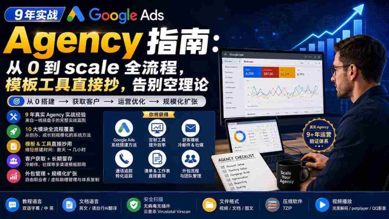 (20139期)9 年实战 Google Ads Agency 指南:从 0 到 scale 全流程,模板工具直接抄,告别空理论【原创双语字幕】-一起发