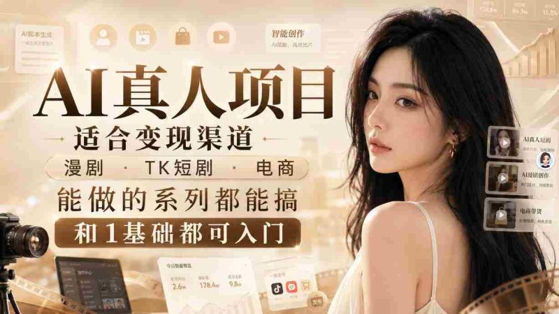 AI真人项目,适合变现渠道,漫剧,TK短剧,电商,能做的系列都能搞,0和1基础都可入门-一起发