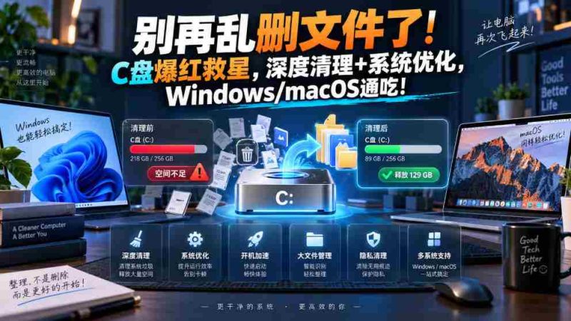 别再乱删文件了!C盘爆红救星,深度清理+系统优化,Windows/macOS通吃!-一起发