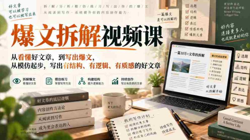 爆文拆解视频课,从看懂好文章,到写出爆文,从模仿起步,写出有结构、有逻辑、有质感的好文章-一起发